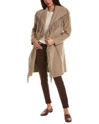 Elie Tahari Fringe Wool-blend Coat In Brown