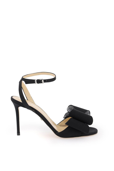 Mach & Mach Satin Le Cadeau Sandals With Double Bow In Black