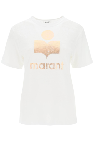 Marant Etoile Isabel  Zewel T Shirt With Metallic Logo Print In White