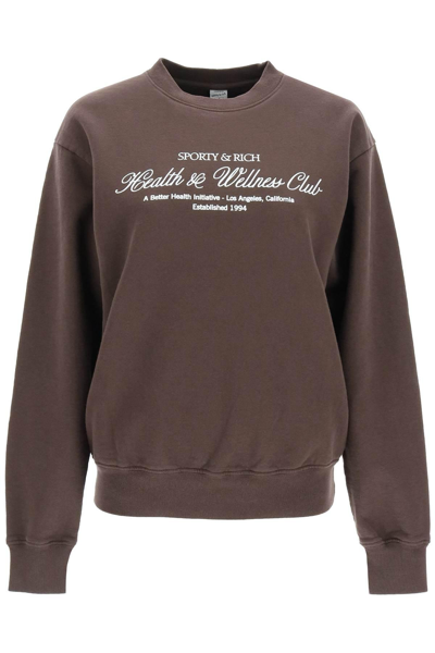 Sporty And Rich Embroidered-logo Cotton Sweatshirt In Brown