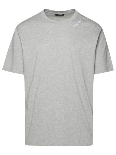 Balmain Man Gray Cotton T-shirt In Grey