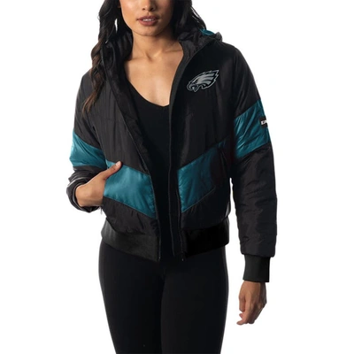 THE WILD COLLECTIVE THE WILD COLLECTIVE  BLACK PHILADELPHIA EAGLES PUFFER FULL-ZIP HOODIE