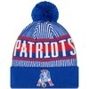 New Era Royal New England Patriots Striped Cuffed Knit Hat With Pom In Royal