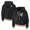 Wear By Erin Andrews Black Pittsburgh Steelers Plus Size Lace-up Pullover Hoodie In Black