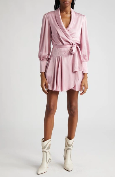 Zimmermann Silk-satin Mini Wrap Dress In Dusty Pink