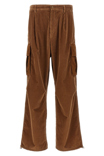 Moncler Men Ribbed Velvet Pants In Brown