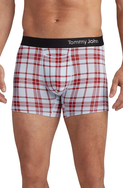 Tommy John 4-inch Cool Cotton Boxer Briefs In Ice Blue Cocoa Plaid
