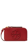 Tory Burch Miller Top Zip Leather Card Case In Brick