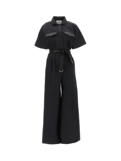 Nanushka Belted Cotton Jumpsuit In Black