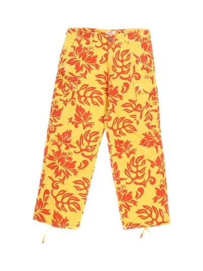 Erl Tropical Floral-print Cargo-trousers In Orange
