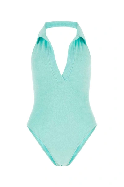 Lisa Marie Fernandez Womens Seafoam Terry Polo V-neck Cotton-blend Swimsuit In Blue