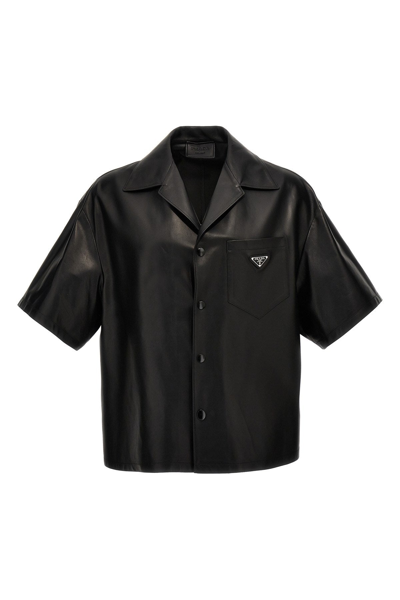 Prada Nappa Leather Shirt In Black