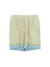 Versace Silk Bermuda Shorts With All-over Logo In Printed Light Blue+ivory