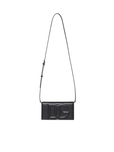 Dolce & Gabbana Leather Phone Holder In Black