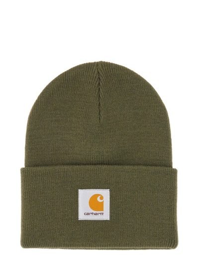 Carhartt Wip Logo Patch Knitted Beanie In Green