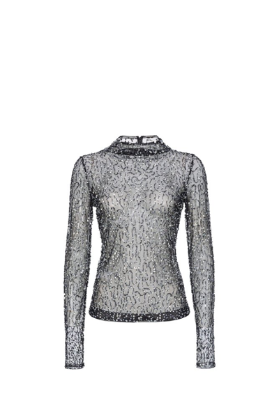 Pinko Kasos Sequinned Tulle Blouse In Black