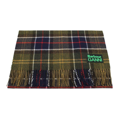 Barbour Logo Patch Checked Fringed Scarf In Multi