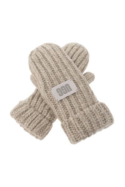 Ugg Kids Logo Patch Chunky Knit Mittens In Grey
