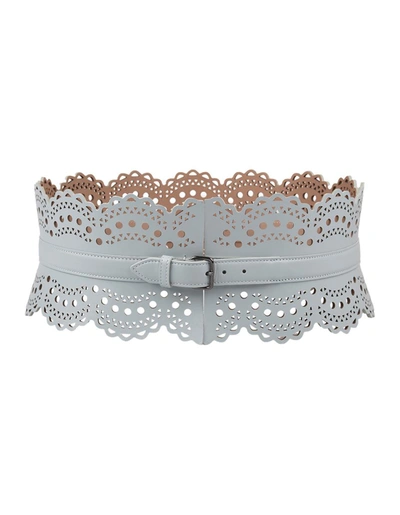 Alaïa Grey- Perforated Leather Belt In Green