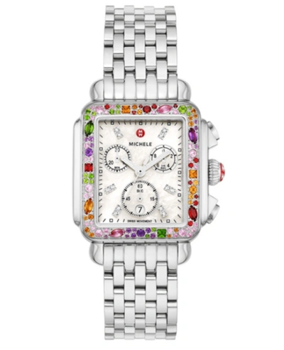 Pre-owned Michele Deco Soiree Diamond Mother Of Pearl Women's Watch Mww06a000802