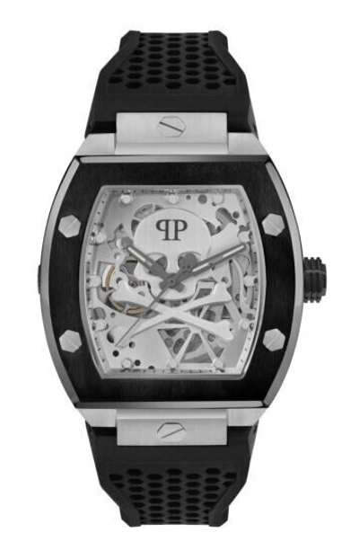 Pre-owned Philipp Plein The $keleton(pwbaa2023)men's Black/silver Skeleton Automatic Watch