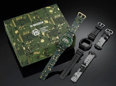 Pre-owned Casio G-shock Dwe-5600cc-3dr Limited Circuit Board Camo Watch Box Set Extra Band