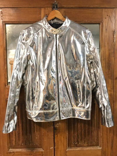 Pre-owned Star Silver Leather Jacket | Metallic Unisex Leather Jacket