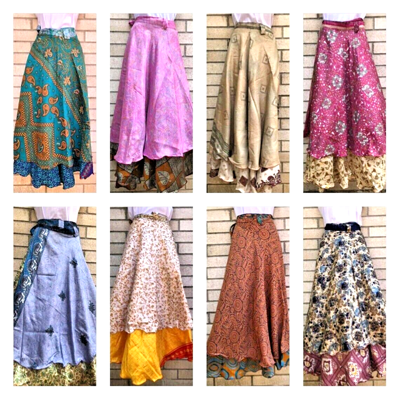 Pre-owned Vintage Wholesale 100pcs Lot  Silk Sari Wrap Skirts Recycled Magic Bohemian In Multicolor