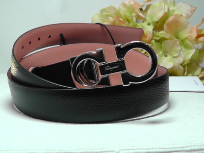 Pre-owned Ferragamo Salvatore  Black/coral Calfino Hard Leather Reversible Belt Size 100 Cm
