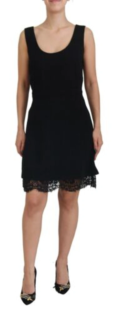 Pre-owned Dolce & Gabbana Dolce&gabbana Sartoria Women Black Dress Wool Blend Lace Zip A-line Bodycon Wrap