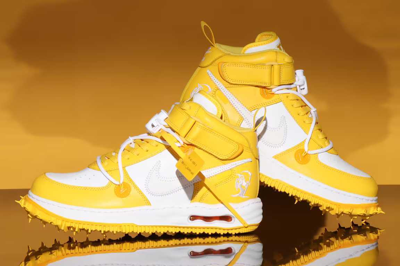 Pre-owned Nike Off-white  Air Force 1 Mid Sp White Varsity Maize Dr0500-101 Us6 - 12 Men In Yellow