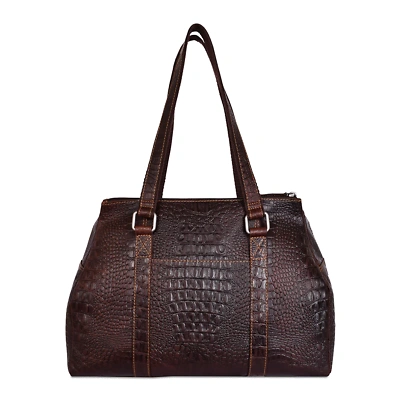 Pre-owned Jack Georges Hornback Croco Satchel Leather Handbag In Brown