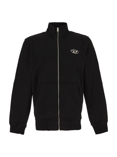 Diesel S-ginni-zip-od Man Sweatshirt Black Size Xxl Cotton