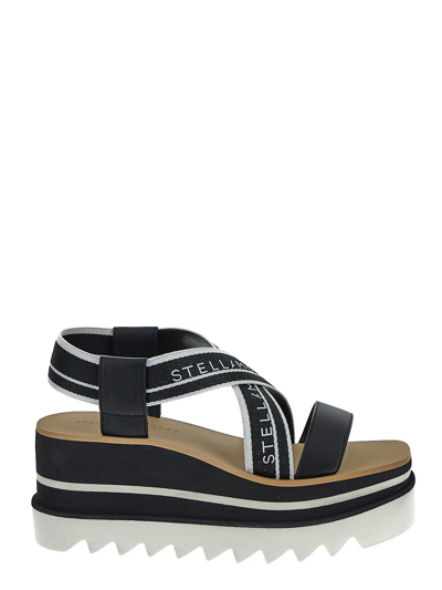 Stella Mccartney Sneak-elyse Striped Platform Sandals In Black