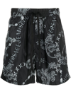 VERSACE JEANS COUTURE BLACK CHAIN COUTURE DRAWSTRING SHORTS