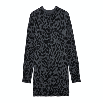 Zadig & Voltaire Leopard-print Cashmere Dress In Charcoal