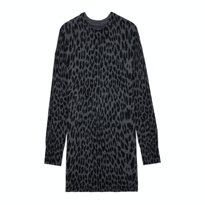 Zadig & Voltaire Zadig&voltaire Womens Charcoal Malia Leopard-print Cashmere Mini Dress In Grey