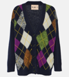 Plan C Argyle Pattern Knit Cardigan With V Neck In Multicoloured