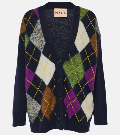 Plan C Argyle Pattern Knit Cardigan With V Neck In Multicolor