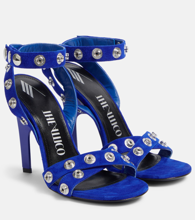 Attico Cosmo 105 Studded Suede Sandals In Blue