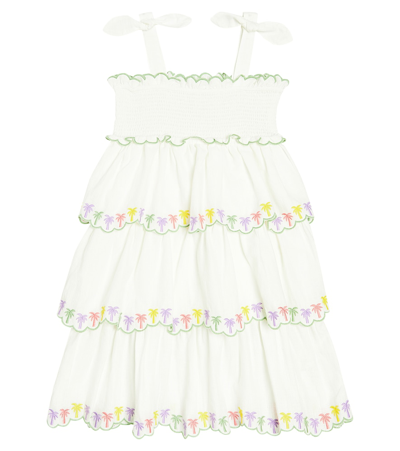 Zimmermann Kids' August荷叶边刺绣棉质连衣裙 In Multicoloured