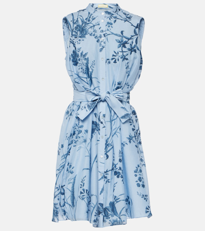 Erdem Tiered Floral-print Cotton-voile Midi Shirt Dress In Blue