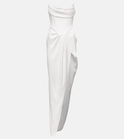 Alex Perry Satin Crêpe Draped Bustier Gown In White