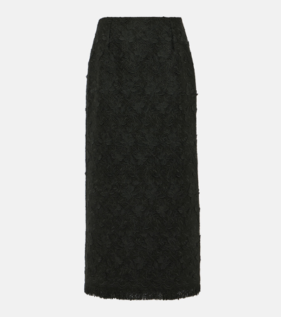 Oscar De La Renta Gardenia Guipure-lace Tweed Midi Pencil Skirt In Black