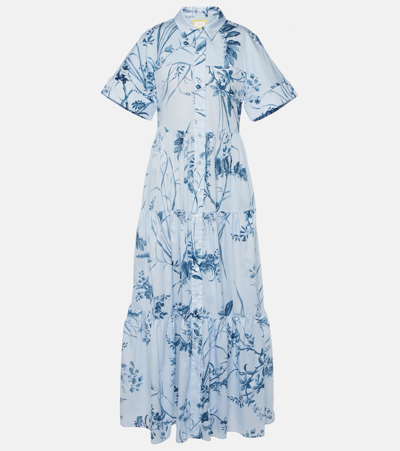 Erdem Printed Cotton Poplin Maxi Dress In Blue