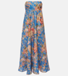 Zimmermann Womens Dusty Blue Floral August Floral-print Linen Midi Dress