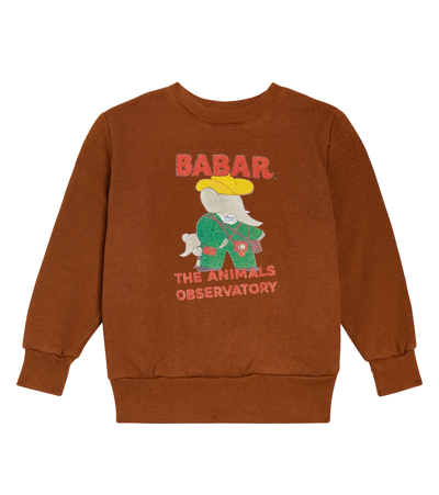 The Animals Observatory Kids' X Babar印花棉质针织运动衫 In Brown