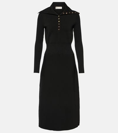 Tory Burch Stretch-knit Polo Midi Dress In Black