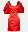 Ganni Double-satin Puff-sleeve Minidress In Red