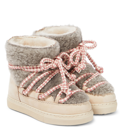 Inuikii Kids' Classic Leather-trimmed Shearling Snow Boots In Grey